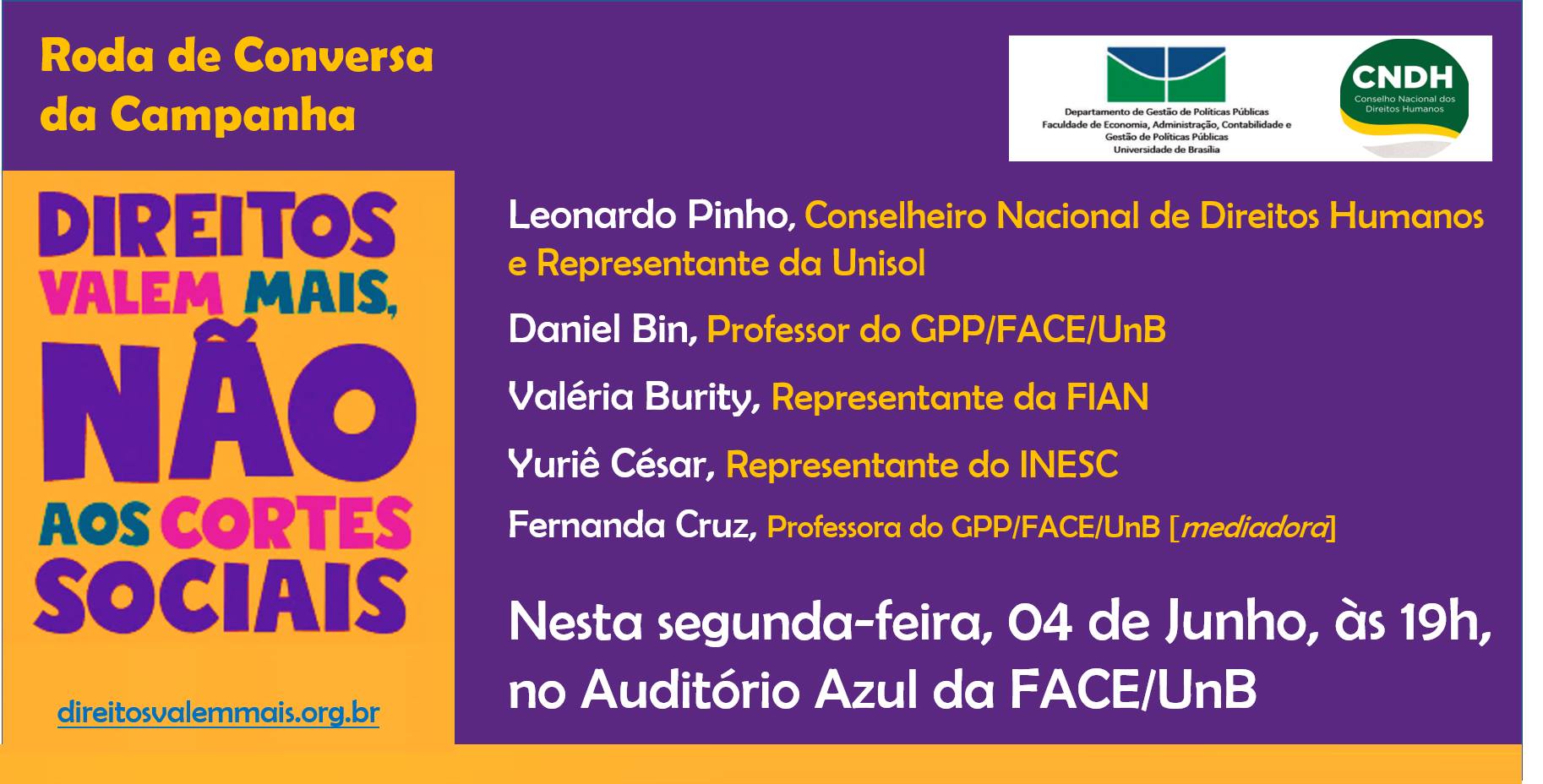 Roda de Conversa: Direitos Valem Mais, Não aos Cortes Sociais